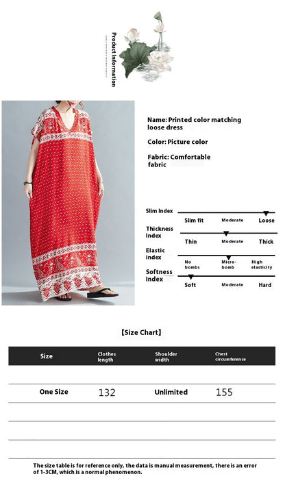 Ethnic Travel Vacation Style Cotton Silk Positioning Printed V-neck Dress